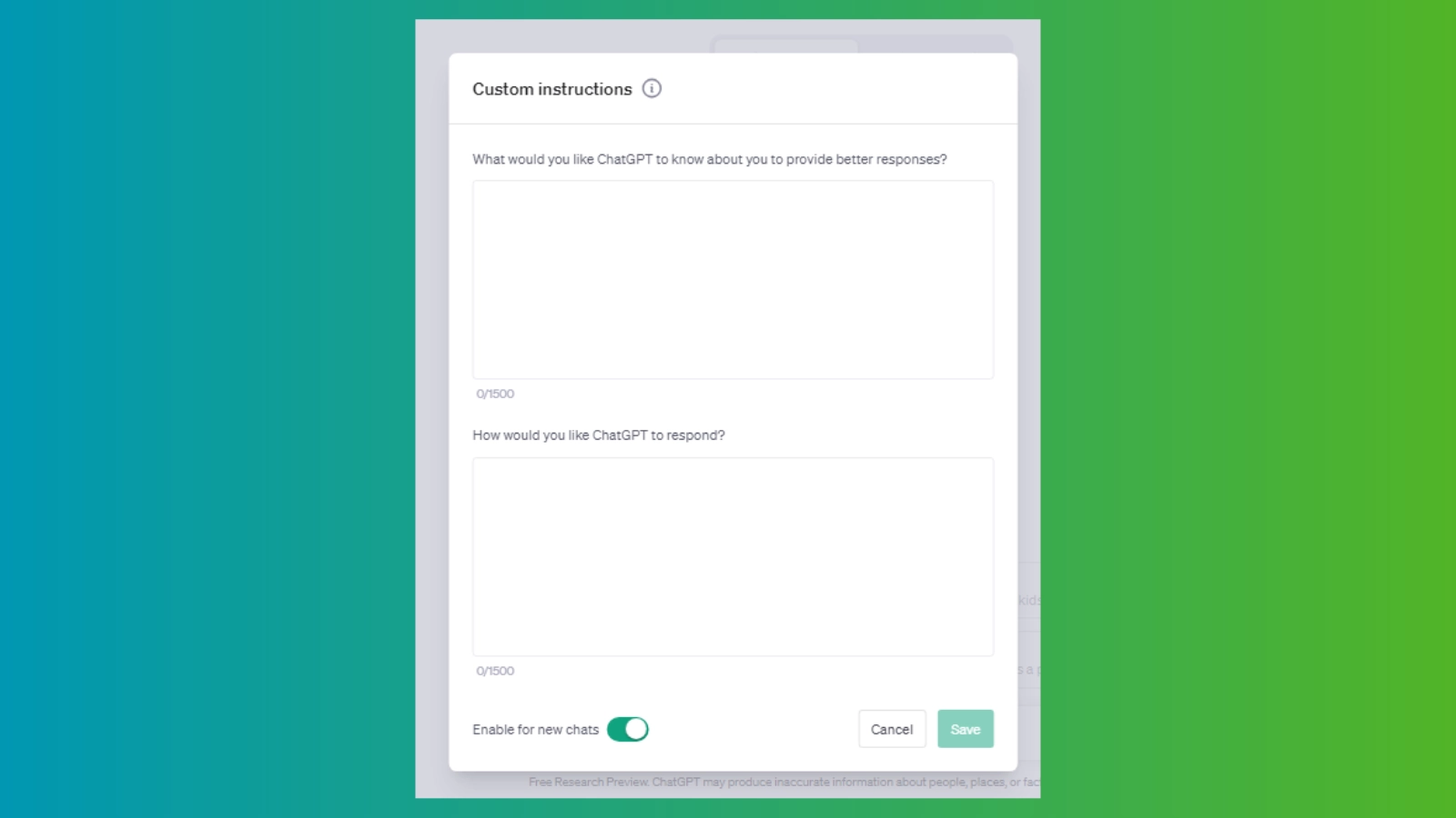 ChatGPT Custom Instructions setting